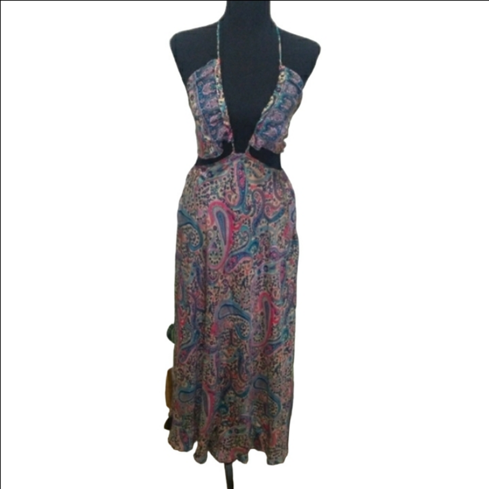 India Boutique Paisley Print Versatile Wear Halter Maxi Dress- OS Fit Most